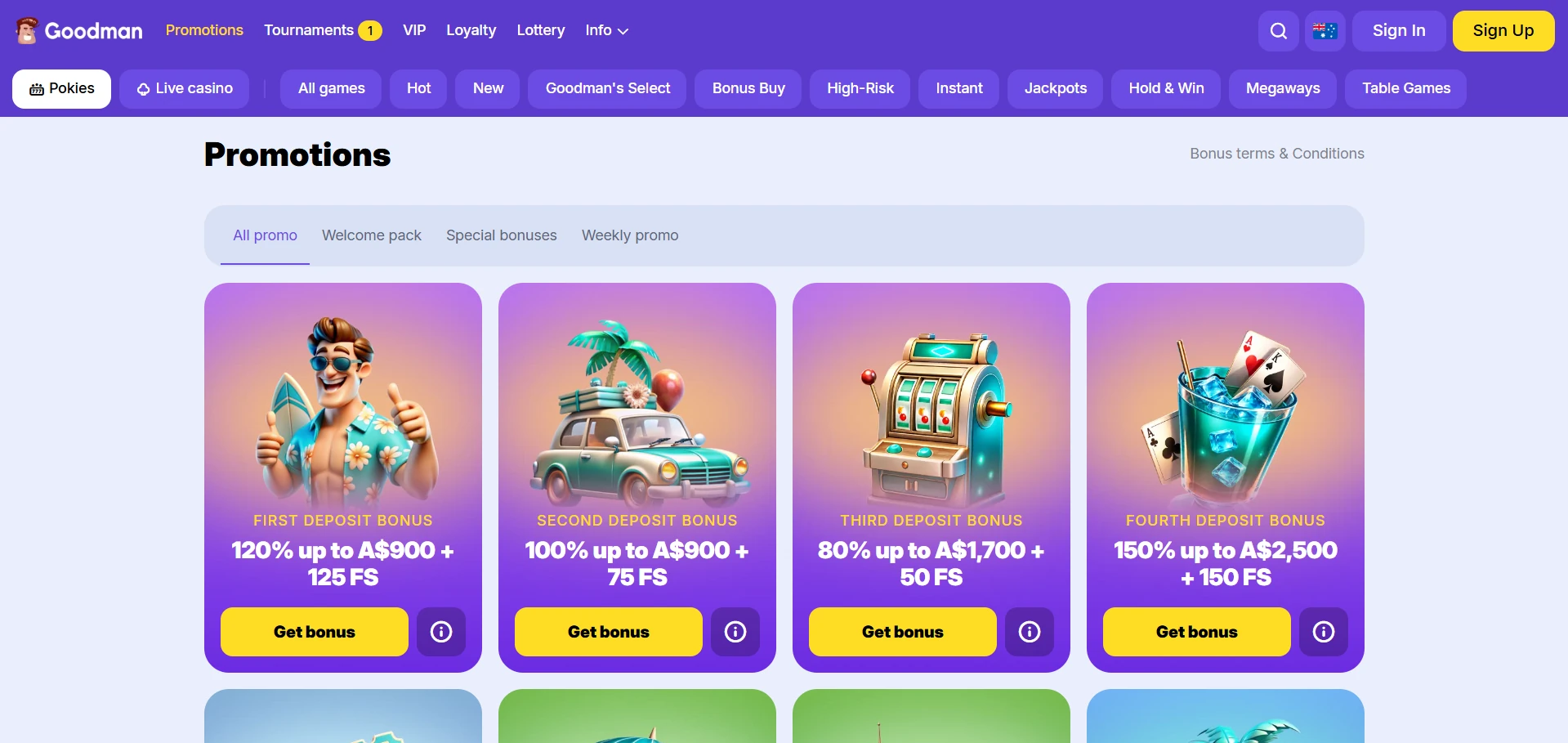 Goodman Casino bonus section screenshot